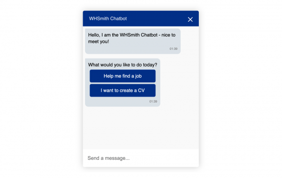 Chatbot screenshot - route selection between job search and CV building