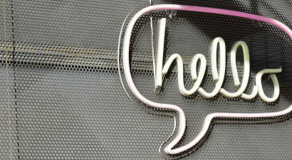 Neon Hello in Speech Bubble