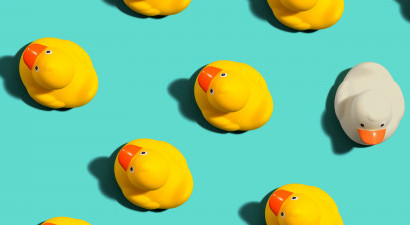 Toy duck stands out of the crowd