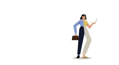 Illustration of a woman, wearing clothes visually split between office and more casual home working attire