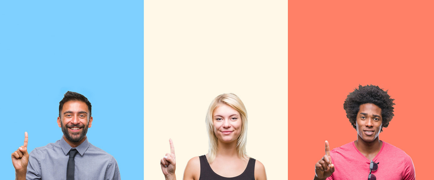 Multiple people indicating "One" with their fingers