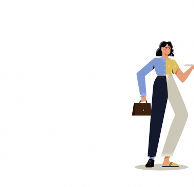 Illustration of a woman, wearing clothes visually split between office and more casual home working attire