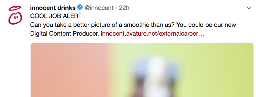 Screenshot of Innocent Drinks job ad on Twitter