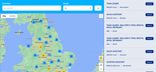 Product screenshot - UK map with job locations
